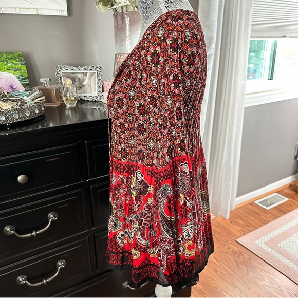 Melissa Paige Boho Peasant Tunic Top Red Paisley Print Long Sleeve Size M - Picture 7 of 16